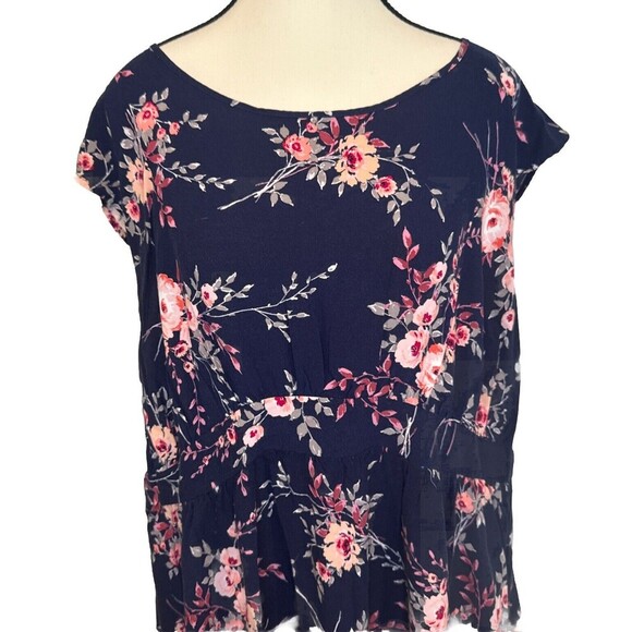 Torrid Women’s NAVY BLUE PINK Floral Cap Sleeve Flowy Dress Plus Sz 3X - Picture 2 of 11